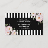 Wasserfarbene Rosen Malerei Schwarz-weiße Streifen Visitenkarte (Rückseite)