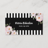 Wasserfarbene Rosen Malerei Schwarz-weiße Streifen Visitenkarte (Vorderseite)