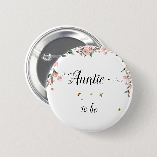 Wasserfarbene Rosen und Schmetterlinge Button (Vorne & Hinten)