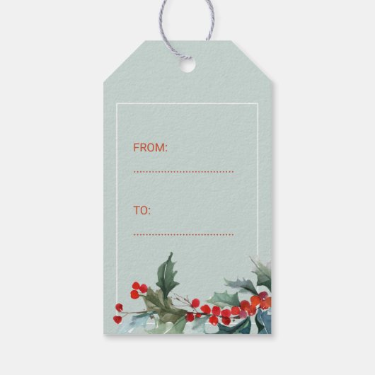 Wasserfarbene rote Beeren Frohe Weihnachten dustig Geschenkanhänger (Rückseite)