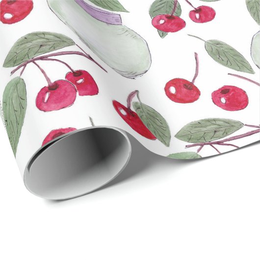 Wasserfarbene Rote Kirschen Kirschmarmelade mit Geschenkpapier (Rolleneckpunkt)