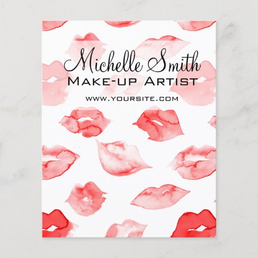 Wasserfarbene rote Lippenmuster Make-up-Branding Flyer (Vorne)