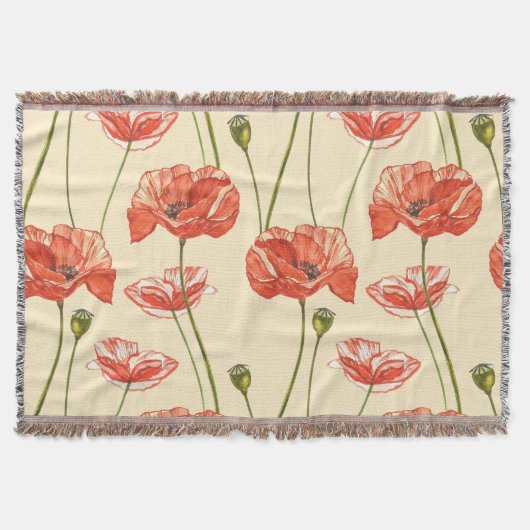 Wasserfarbene rote Mohnblumen Muster. Decke (Vorderseite)