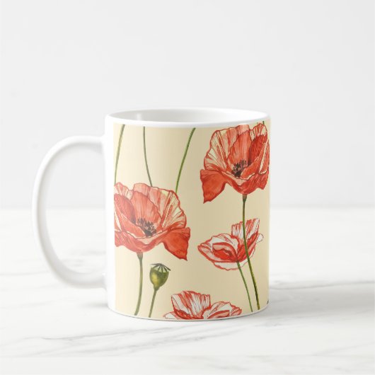 Wasserfarbene rote Mohnblumen Muster. Kaffeetasse (Links)