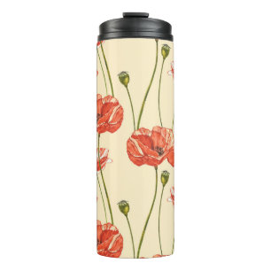 Wasserfarbene rote Mohnblumen Muster. Thermosbecher