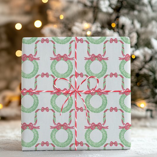 Wasserfarbene rote Punkte-Bogen-Weihnachtskränze Geschenkpapier