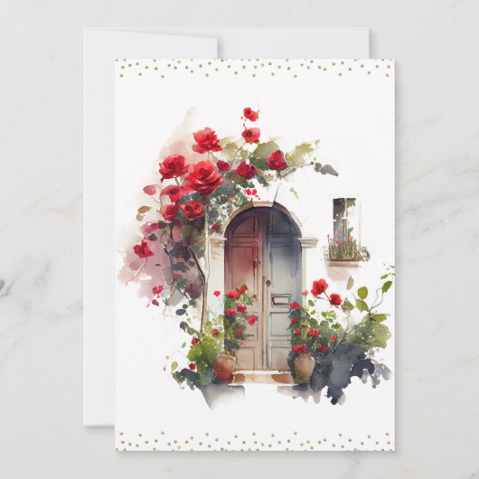 Wasserfarbene Rote Rosen Tür neue Zuhause Ankündigung (Rückseite)