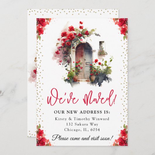 Wasserfarbene Rote Rosen Tür neue Zuhause Ankündigung (Vorne/Hinten)