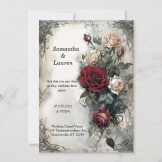 Wasserfarbene Rote Rosen Vintag Goth Wedding Einladung