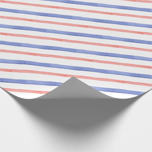 Wasserfarbene rote und blaue Trennstreifen Geschenkpapier (Ecke)