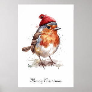 Wasserfarbene Rotkehlchen-Weihnachtswanddekoration Poster