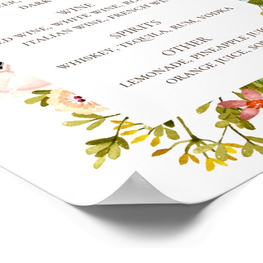 Wasserfarbene rustikale Blumengetränke Bar Poster (Ecke)