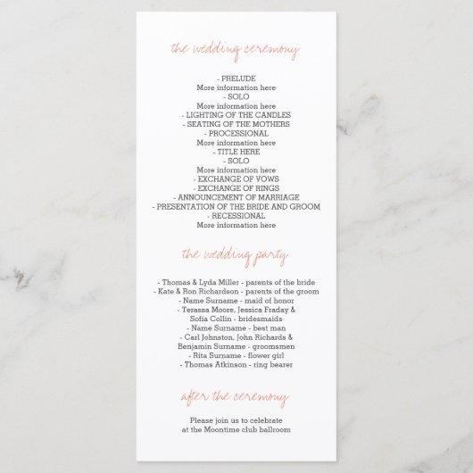 Wasserfarbene rustikale Hochzeitsprogramme Programm (Rückseite)