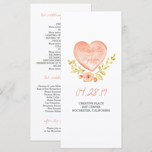 Wasserfarbene rustikale Hochzeitsprogramme Programm (Vorne/Hinten)