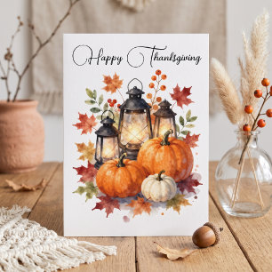 Wasserfarbene rustikale Kürbislaterne Thanksgiving Karte