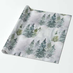 Wasserfarbene Rustikale Pinienwälder Winterschnee Geschenkpapier