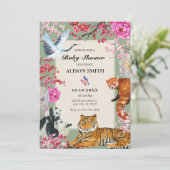 Wasserfarbene rustikale Wildtiere Blütenbaby-Dusch Einladung (Stehend Vorderseite)