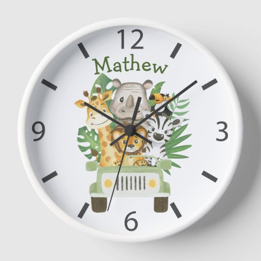 Wasserfarbene Safari Wilde Tiere im Auto Uhr (Vorderseite)