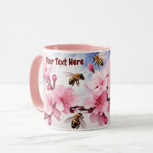 Wasserfarbene Sakura Kirschblossom mit Bienen Tasse