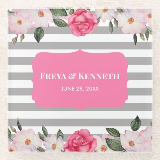 Wasserfarbene, sanfte, rosa, weiße Rosen, Blumenze Glasuntersetzer (Vorderseite)