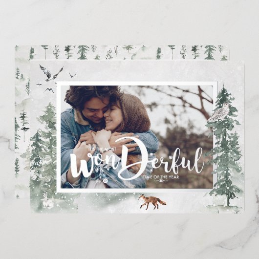 Wasserfarbene Schnee Winterpine Foto Urlaub Folieneinladung (Vorderseite/Rückseite)