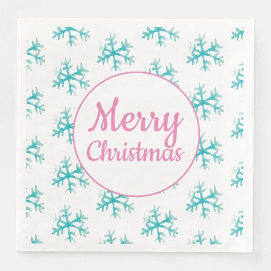 Wasserfarbene Schneeflocken Frohe Weihnachten Napk Serviette (Vorderseite)