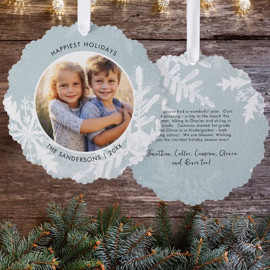 Wasserfarbene Schneeflocken Frohes Foto Ornament Karte