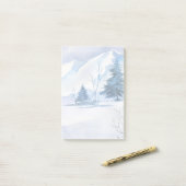 Wasserfarbene Schneeszene mit Pinienbäumen Post-it Klebezettel (Auf Schreibtisch)
