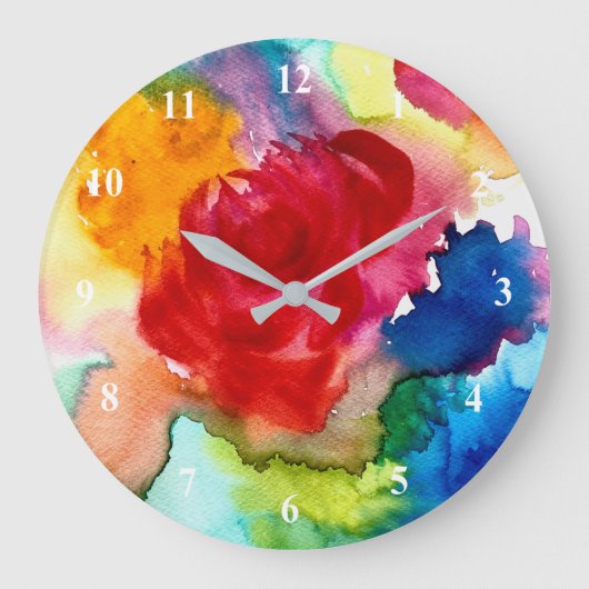 Wasserfarbene schöne abstrakte Rose Kunst Große Wanduhr (Vorderseite)