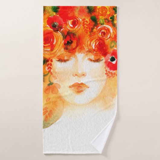 Wasserfarbene schöne Frau mit Kranz Badehandtuch (Badehandtuch)