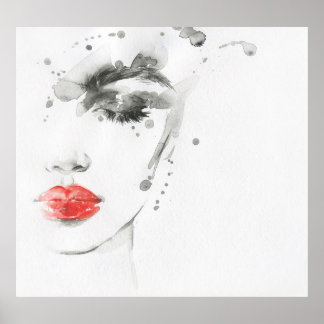 Wasserfarbene Schönheit: Porträtmalerei bei Frauen Poster