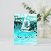 Wasserfarbene Segelbootbaumen und -beleuchtung Sav Ankündigungspostkarte (Stehend Vorderseite)