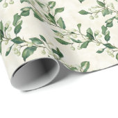 Wasserfarbene Snowberries mit grünen Blätter Geschenkpapier (Rolleneckpunkt)