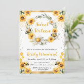Wasserfarbene Sommerbiene und Sonnenblumen Süß 16 Einladung (Stehend Vorderseite)