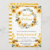 Wasserfarbene Sommerbiene und Sonnenblumen Süß 16 Einladung (Vorne/Hinten)