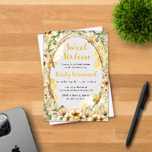 Wasserfarbene Sommerbienen und Blume 16 . Geburtst Acryleinladungen