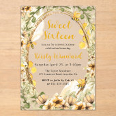 Wasserfarbene Sommerbienen und Blume 16 . Geburtst Acryleinladungen (Vorderseite)