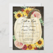 Wasserfarbene Sonnenblume Blume und Kürbis Dunkler Einladung (Vorderseite)