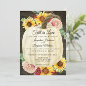 Wasserfarbene Sonnenblume Blume und Kürbis Dunkler Einladung (Stehend Vorderseite)