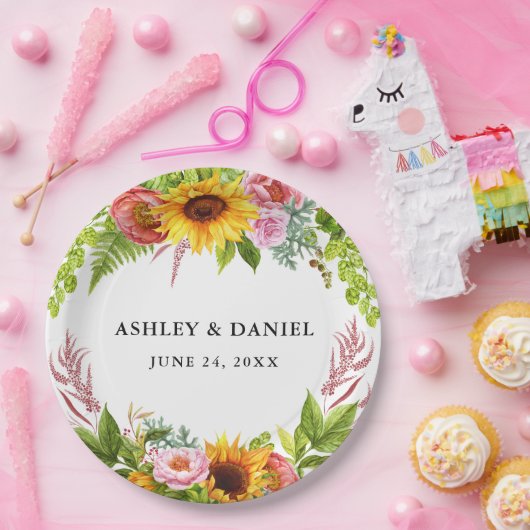 Wasserfarbene Sonnenblume Boho Blumenzwiebeln Pappteller (Party)