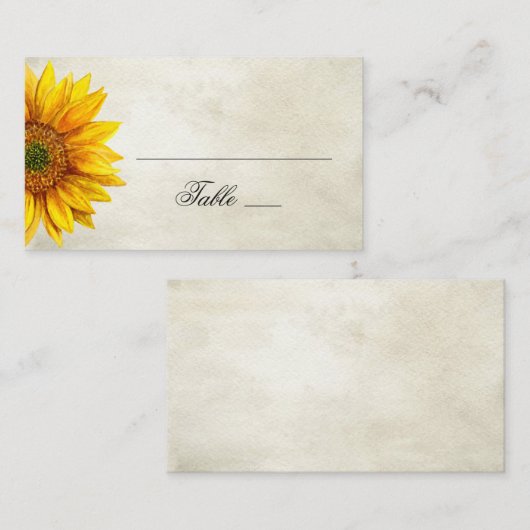 Wasserfarbene Sonnenblume. Rustikale Hochzeit. Lan Platzkarte (Vorne/Hinten)