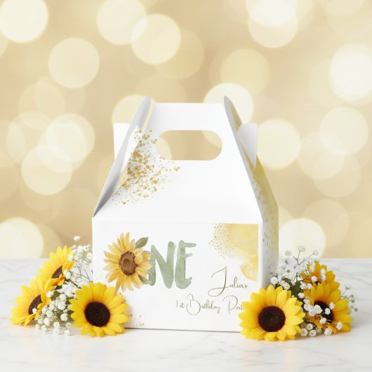 Wasserfarbene Sonnenblume zum ersten Geburtstag Geschenkschachtel