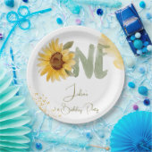 Wasserfarbene Sonnenblume zum ersten Geburtstag Pappteller (Party)