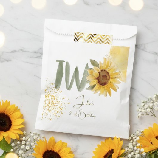 Wasserfarbene Sonnenblume zweite Geburtstag Geschenktütchen
