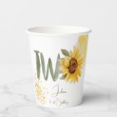 Wasserfarbene Sonnenblume zweite Geburtstag Pappbecher (Rückseite)