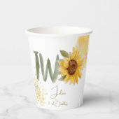 Wasserfarbene Sonnenblume zweite Geburtstag Pappbecher (Vorderseite)