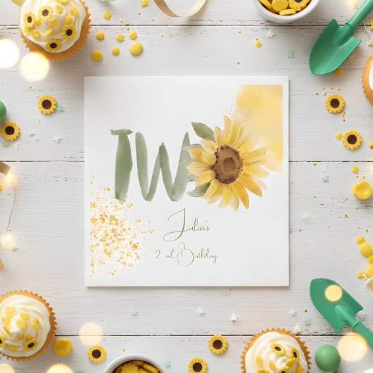 Wasserfarbene Sonnenblume zweite Geburtstag Serviette