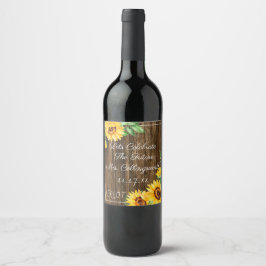 Wasserfarbene Sonnenblumen auf Holz aussehen funke Weinetikett