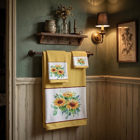 Wasserfarbene Sonnenblumen Badhandtuch Set