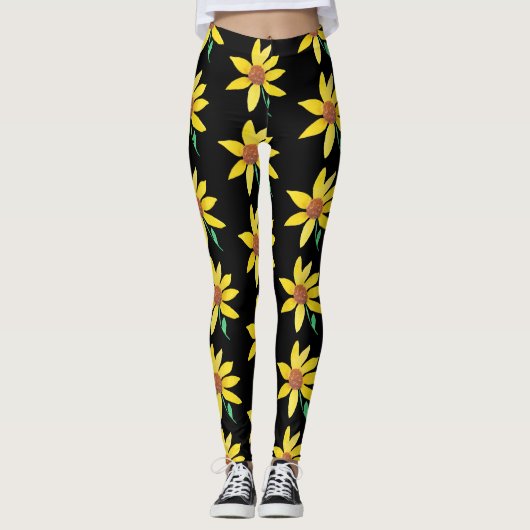 Wasserfarbene Sonnenblumen Blütenblume Vibrant Han Leggings (Vorderseite)